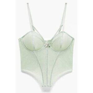 SAVAGE X FENTY Going Platinum Mesh Bustier Corset in Green Mist Metallic L NWT
